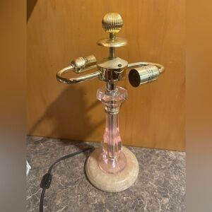 Vintage Art Deco Pink Glass Boudoir Lamp Marble Base Depression Glass 1930s